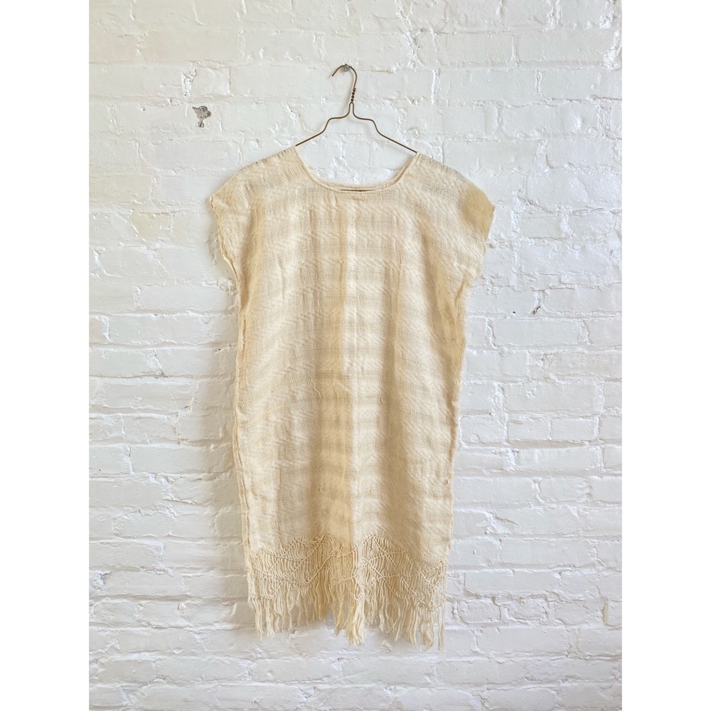 Vintage 1970s Cream Woven Macrame Beach Cover-Up